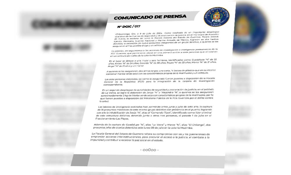 Detienen fuerzas de seguridad y de procuración de justicia a nueve presuntos generadores de violencia mediante operativos en&nbsp;Acapulco.