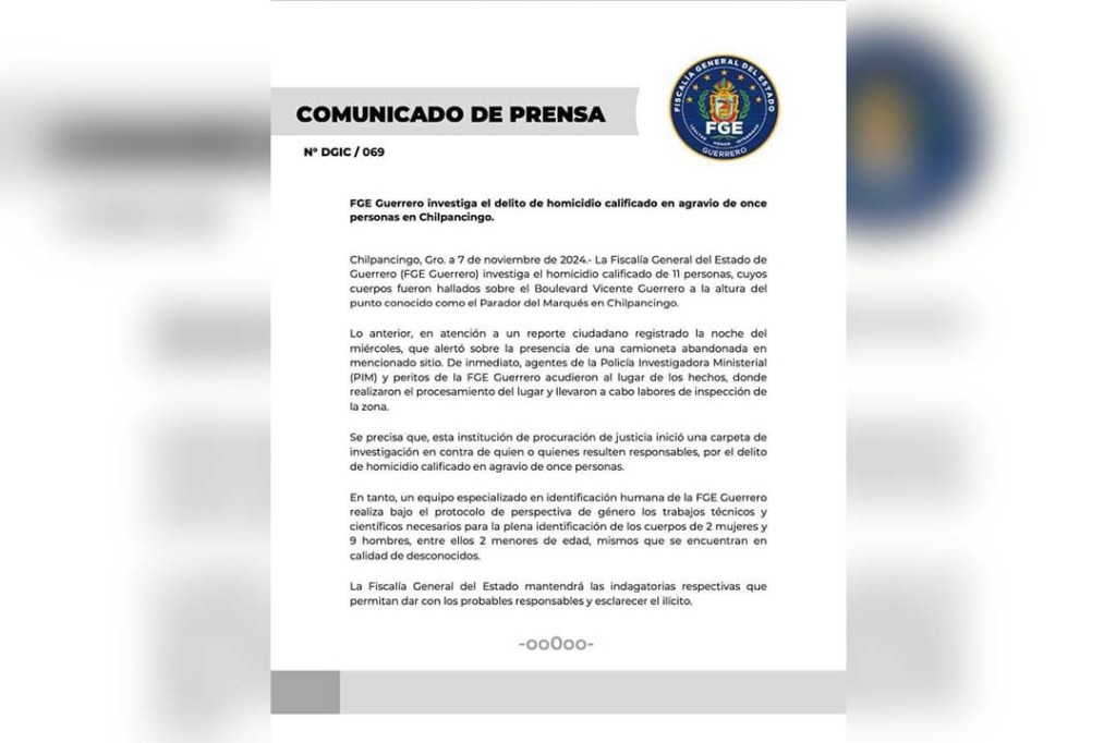 FGEGuerrero investiga el delito de homicidio calificado en agravio de once personas en&nbsp;Chilpancingo
