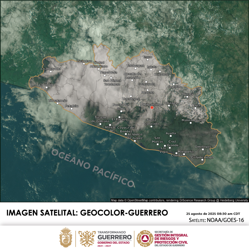 BOLETÍN METEOROLÓGICO GENERAL PARA GUERRERO DEL 25 DE AGOSTO DE&nbsp;2025